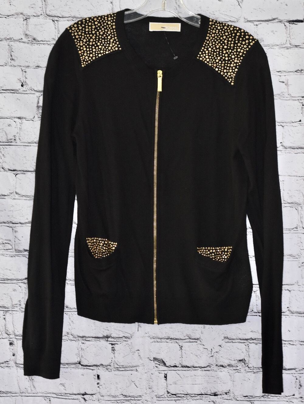 Michael Michael Kors Black Studded Long Sleeve Sweater Cardigan Size Small
